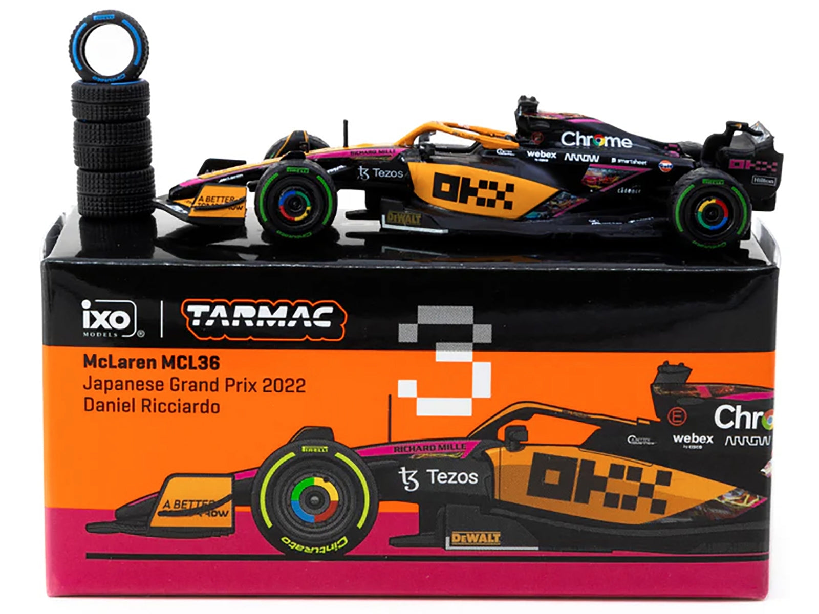 McLaren MCL36 #3 Daniel Ricciardo Formula One F1 "Japanese GP" (2022) "Global64" Series 1/64 Diecast Model Car by Tarmac Works Mini GT