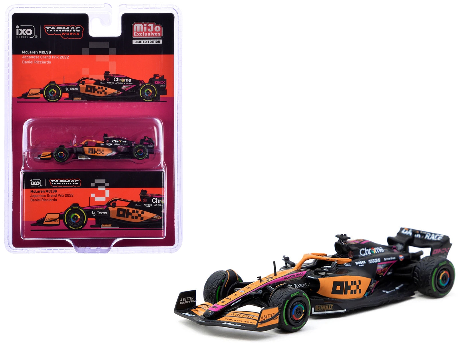 McLaren MCL36 #3 Daniel Ricciardo Formula One F1 "Japanese GP" (2022) "Global64" Series 1/64 Diecast Model Car by Tarmac Works Mini GT