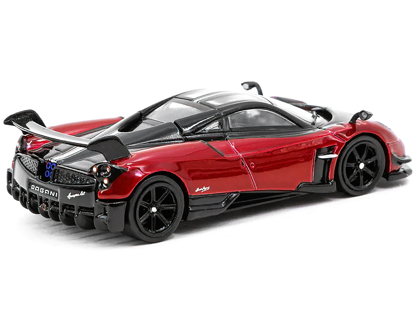 Pagani Huayra BC Rosso Dubai Red Metallic and Black with Silver Stripes "Global64" Series 1/64 Diecast Model Car by Tarmac Works Tarmac Works