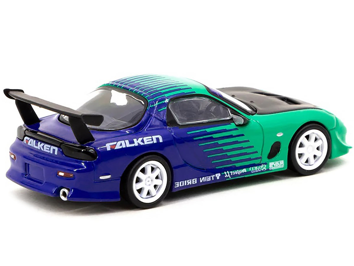 Mazda RX-7 FD3S RHD (Right Hand Drive) Green and Blue "Falken" Livery "Global64" Series 1/64 Diecast Model Car by Tarmac Works Tarmac Works